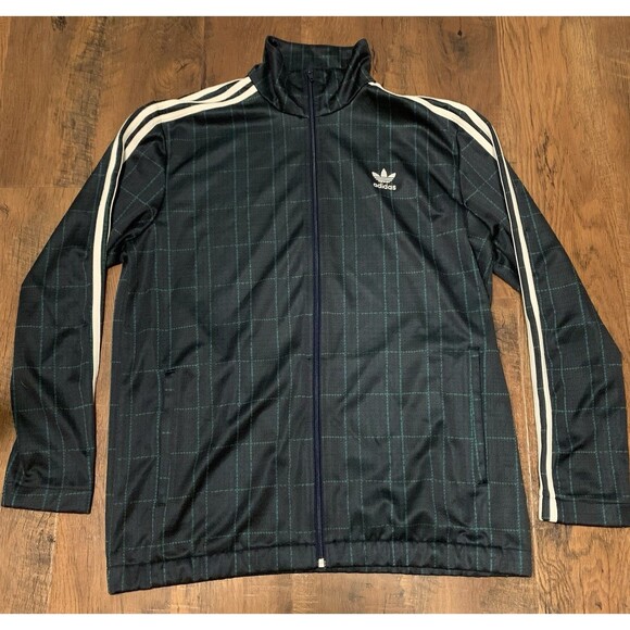 Adidas Mens Beckenbauer Tartan Plaid Track Jacket Navy/White/Green Zip Up Large - Picture 1 of 4
